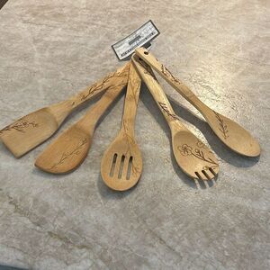 Set of 5 Bamboo Etched Wooden Spoons